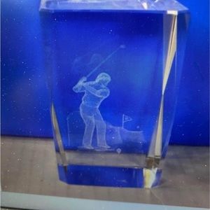 Golfer 3D laser etched glass paperweight excellent condition